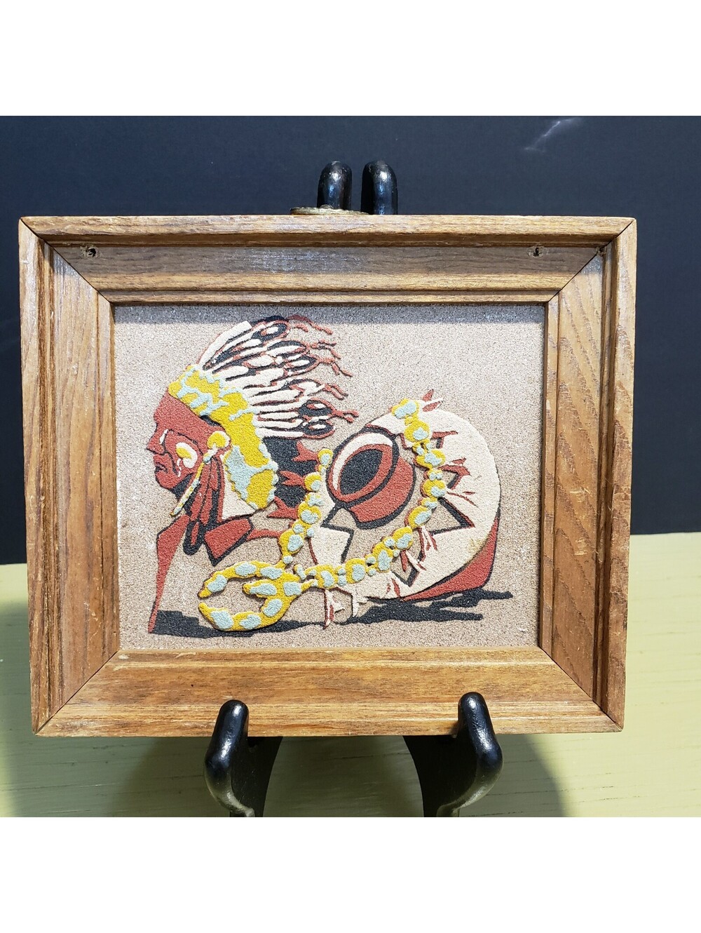 Vintage Rainbow Way Sand Art Framed Glazed Pueblo Pottery Southwest